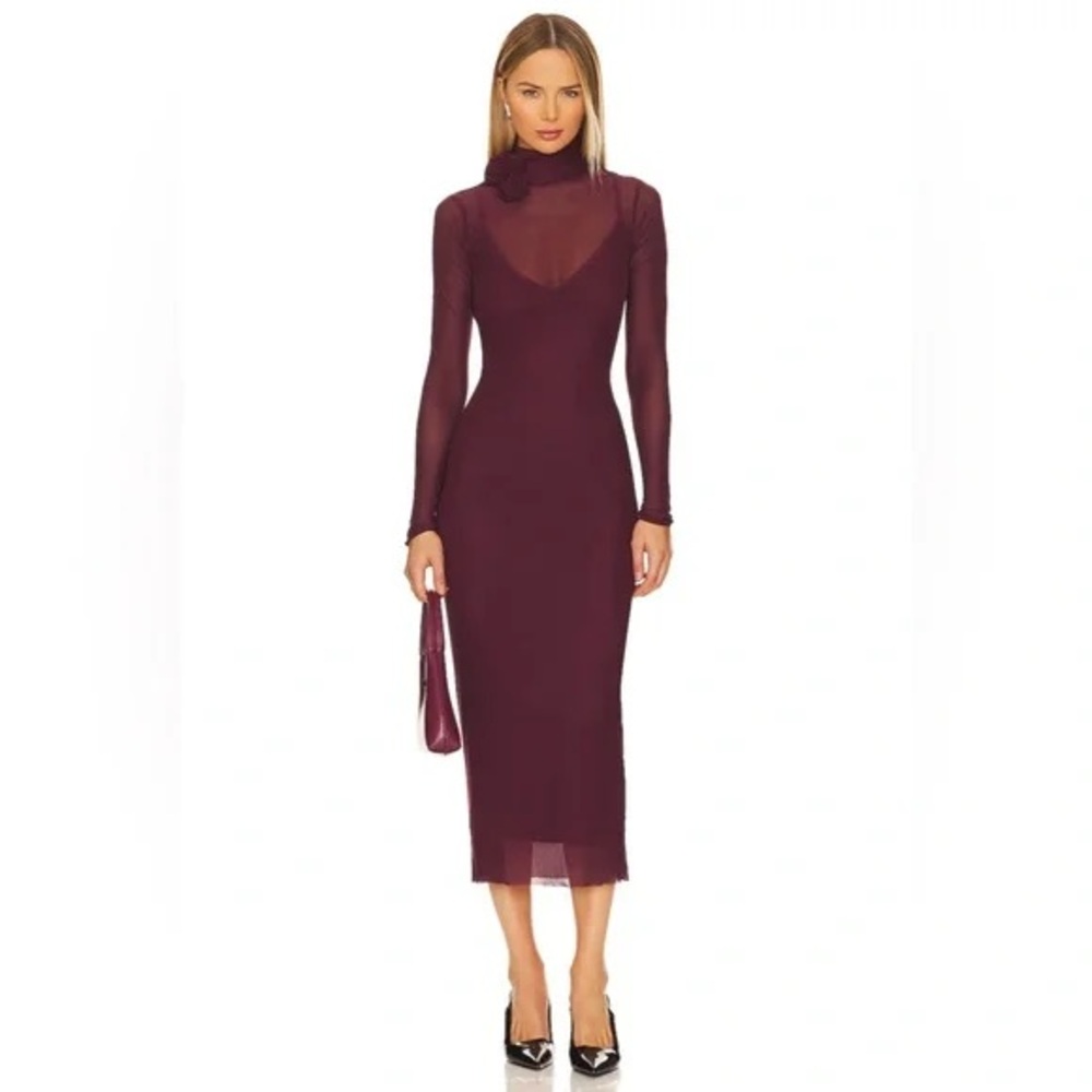 AFRM Shailene Rosette Long Sleeve Sheer Dress